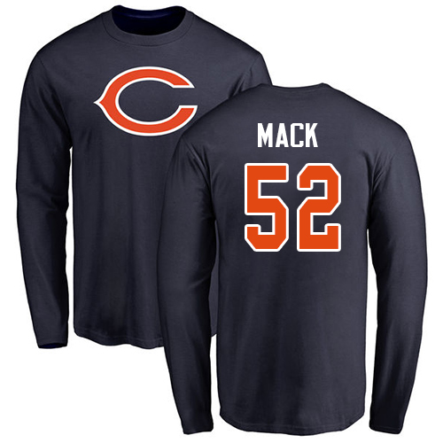 Chicago Bears Men Navy Blue Khalil Mack Name and Number Logo NFL Football #52 Long Sleeve T Shirt